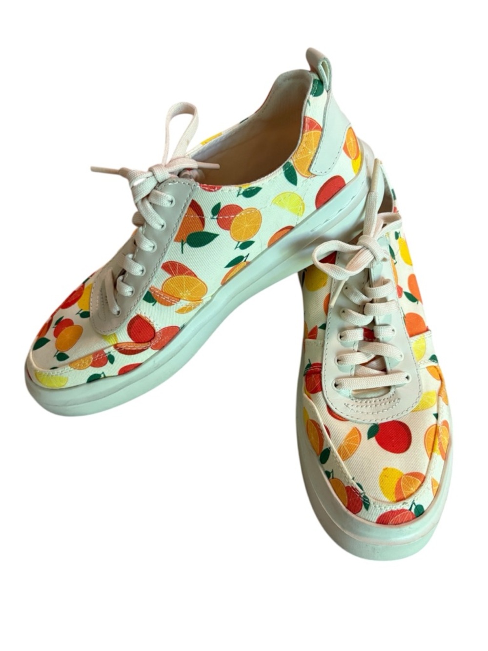 Cole Haan white fruit print canvas sneakers with oranges and lemons size 8